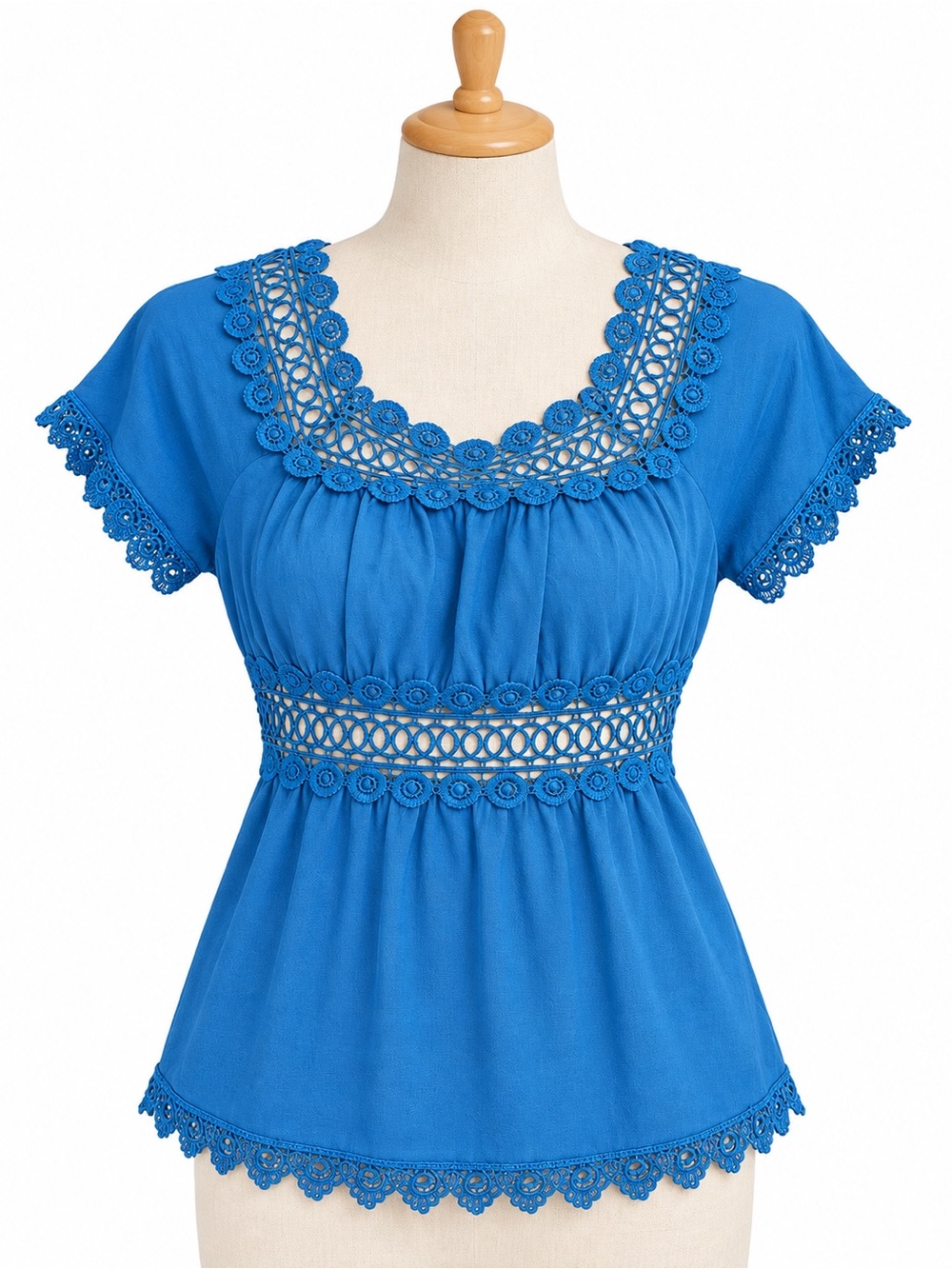 Crochet-Trim Square Neck Tunic in Blue